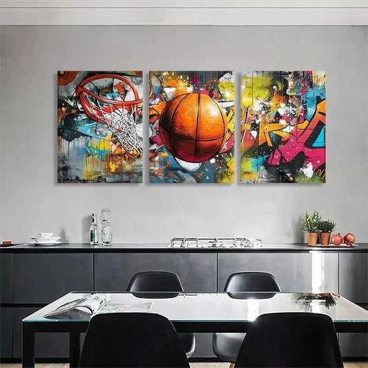 3pcs Basketball Graffiti Sports Décor Perfect Wall Art Set Canvas Framed 50x70cm - High Quality Print 100% Australian Made Wall Canvas Ready to Hang