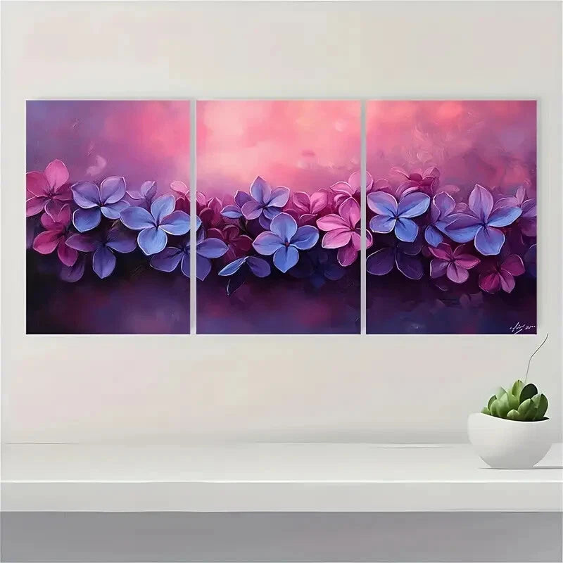 3pcs Lilac Flower Painting Print Flower Art Metal Print Ready to Hang Art - Bella Home Decor