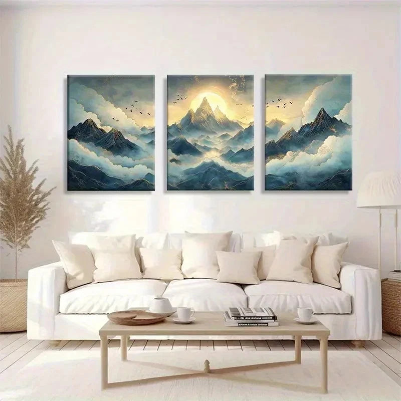 3pcs Stunning Mountain and Cloud Wall Art Metal Print Ready to Hang Art