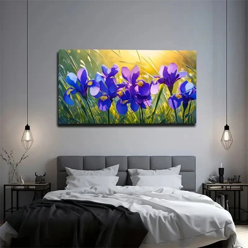 Sunset Grass Purple Flowers Wall Art Canvas Office Home Room Framed 120x60cm