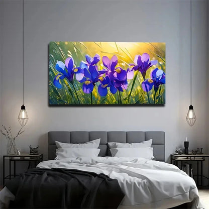 Sunset Grass Purple Flowers Wall Art Canvas Office Home Room Framed 120x60cm