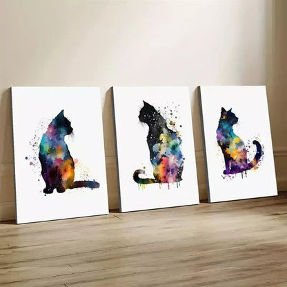 3pcs Modern Feline Cat Watercolor Aesthetic Art Set Canvas Unframed - High Quality Print 100% Australian Made Wall Canvas