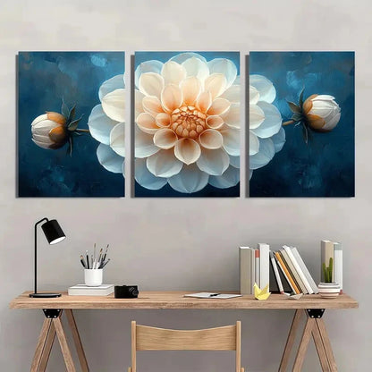 3pcs Flower Art Dahlia Painting Snow Art Metal Print Ready to Hang Art - Bella Home Decor