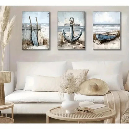 3pcs Nautical Sailboat Paddle & Anchor Wall Art Set Canvas Unframed - High Quality Print 100% Australian Made Wall Canvas