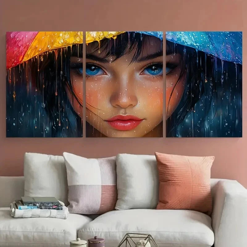 3pcs Rain Cute Princess Elegant Illustration Metal Print Ready to Hang Art - Bella Home Decor