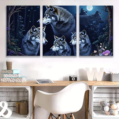 3pcs Canis lupus Wolf in the Woods decor Wall Art Set Canvas Framed 60x90cm - High Quality Print 100% Australian Made Wall Canvas Ready to Hang - Bella Home Decor