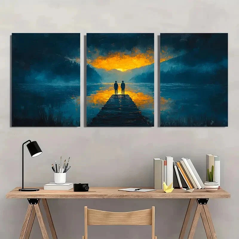 3pcs Dockside Silhouettes Serene Nature Scene Metal Print Ready to Hang Art - Bella Home Decor