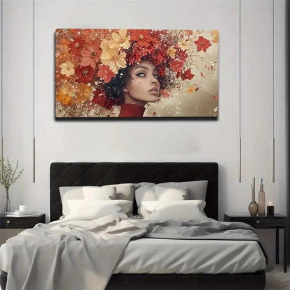 Autumn Floral Woman Portrait Wall Art Canvas Office Home Room Framed 120x60cm - Bella Home Decor