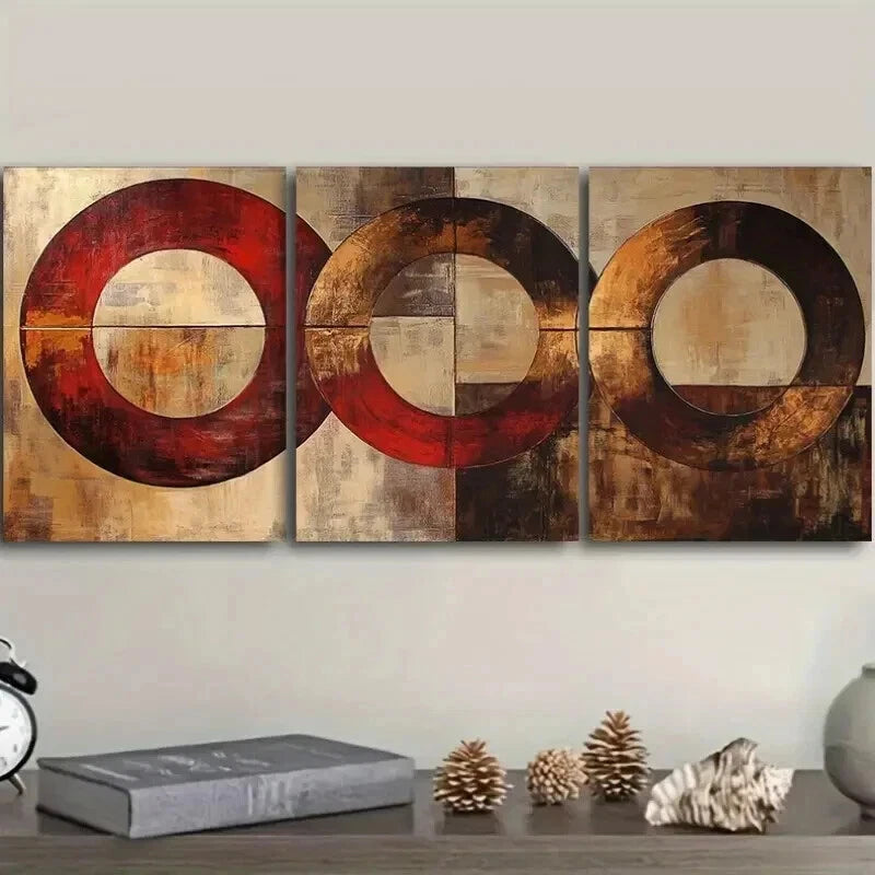 3pcs Featuring Abstract Designs of Circles Wall Art Set Canvas Framed 50x70cm - High Quality Print 100% Australian Made Wall Canvas Ready to Hang