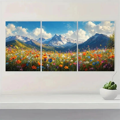 3pcs Vibrant Mountain and Wildflower Art Metal Print Ready to Hang Art - Bella Home Decor