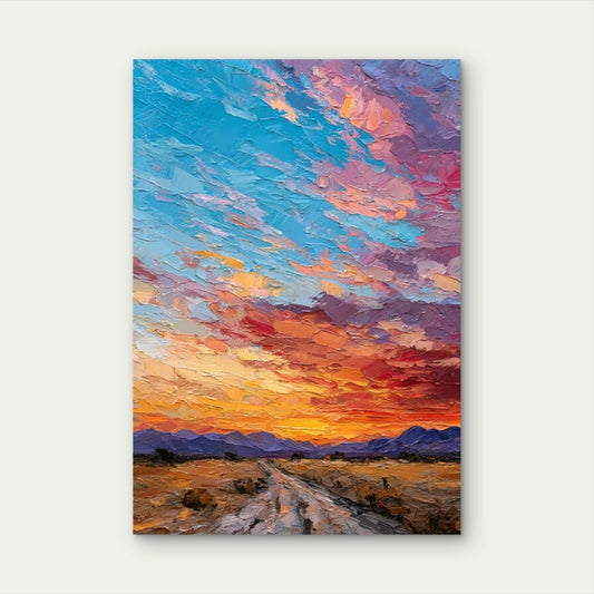 Sunset Highway Scene with Colorful Sky 60x90cm Metal Print Ready to Hang