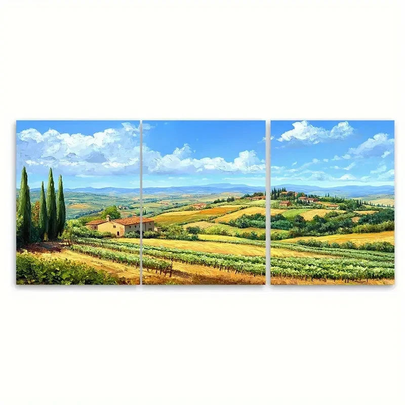 3pcs Crete Senesi Countryside Italian Landscape Wall Art Set Canvas Framed 40x60cm - High Quality Print 100% Australian Made Wall Canvas Ready to Hang - Bella Home Decor