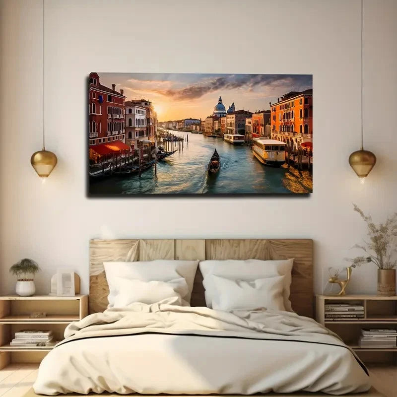 Large Venice Water City Wall Art Canvas Office Home Room Framed 120x60cm