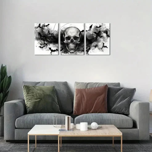 3pcs Gothic Skull Spooky Halloween Decor Wall Art Set Canvas Unframed - High Quality Print 100% Australian Made Wall Canvas