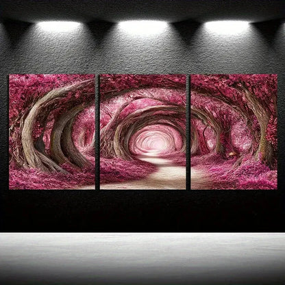 3pcs Enchanting Pink Forest with Pathway Metal Print Ready to Hang Art - Bella Home Decor