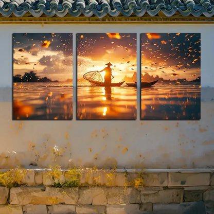 3pcs Vibrant Fishermen on the Sea Surface Metal Print Ready to Hang Art - Bella Home Decor