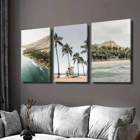 3pcs Spring & Summer Hawaii Beach Landscape Wall Art Set Canvas Unframed - High Quality Print 100% Australian Made Wall Canvas