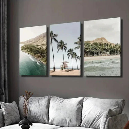 3pcs Spring & Summer Hawaii Beach Landscape Wall Art Set Canvas Unframed - High Quality Print 100% Australian Made Wall Canvas