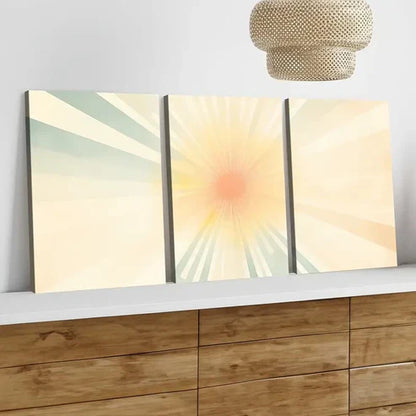 3pcs Sun Shining Art Blue Waves Orange & Yellow Wall Art Set Canvas Unframed - High Quality Print 100% Australian Made Wall Canvas
