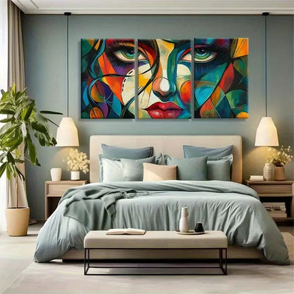 3pcs Vibrant Abstract Face Portraits Metal Print Ready to Hang Art - Bella Home Decor