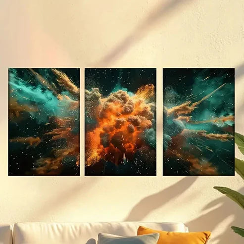 3pcs Colorful Explosion of Fire and Smoke Wall Art Canvas Unframed – High Quality Print 100% Australian Made Wall Canvas - Bella Home Decor