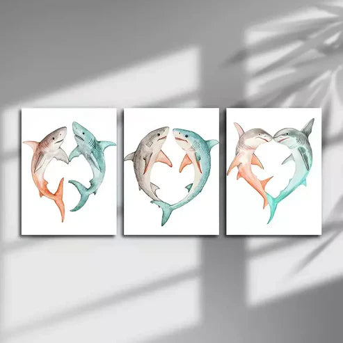 3pcs Artistic Shark Wall Art Canvas Unframed - High Quality Print 100% Australian Made Wall Canvas - Bella Home Decor