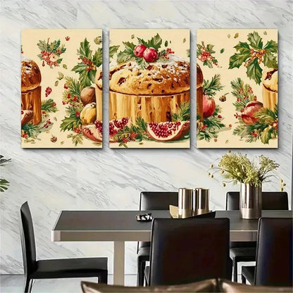3pcs Buon Natale Panettone Painted Perfect Wall Art Set Canvas Framed 50x70cm - High Quality Print 100% Australian Made Wall Canvas Ready to Hang - Bella Home Decor