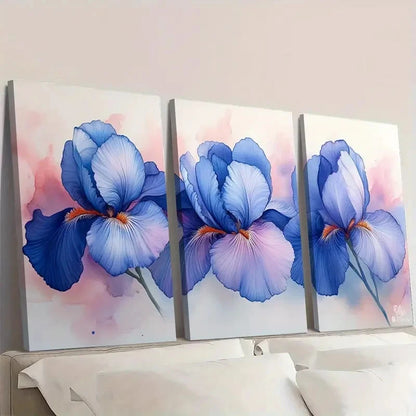 3pcs  Vibrant Blue & Purple Flowers HJ   Wall Art Set Canvas Framed 50x70cm - High Quality Print 100% Australian Made Wall Canvas Ready to Hang - Bella Home Decor