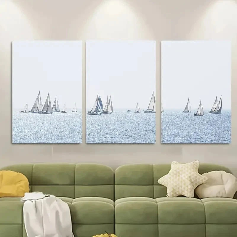 3pcs Seaside able Ocean Boat Metal Print Ready to Hang Art