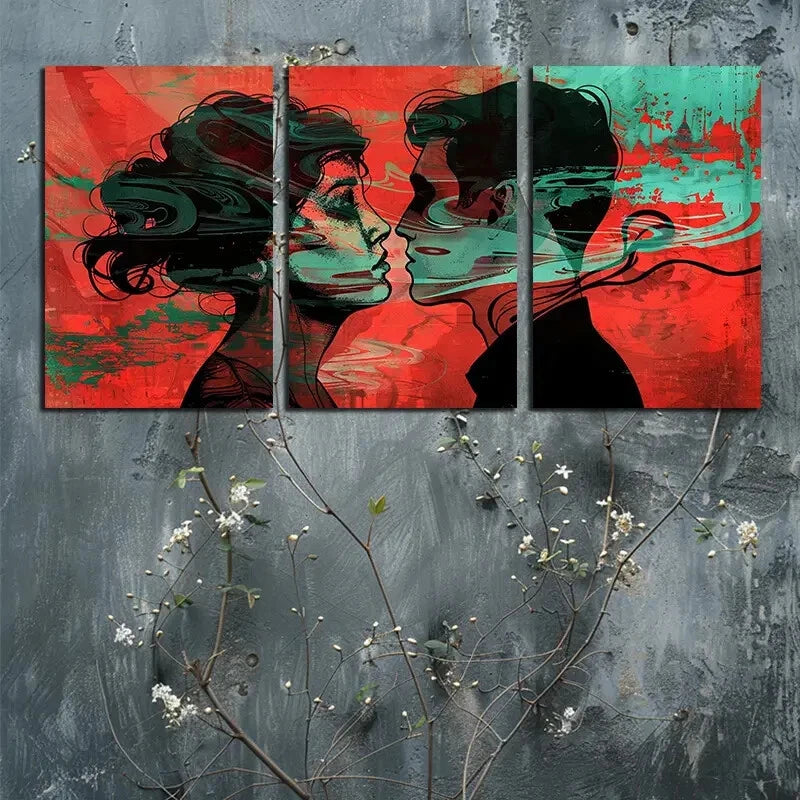 3pcs Vibrant Romantic Kiss Illustration Metal Print Ready to Hang Art - Bella Home Decor