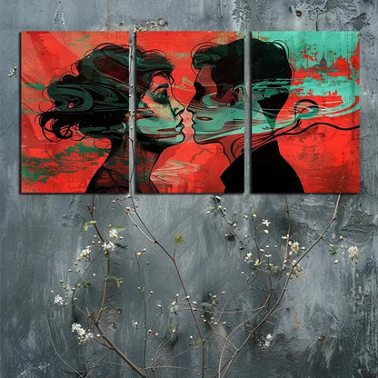3pcs Vibrant Romantic Kiss Illustration Metal Print Ready to Hang Art - Bella Home Decor