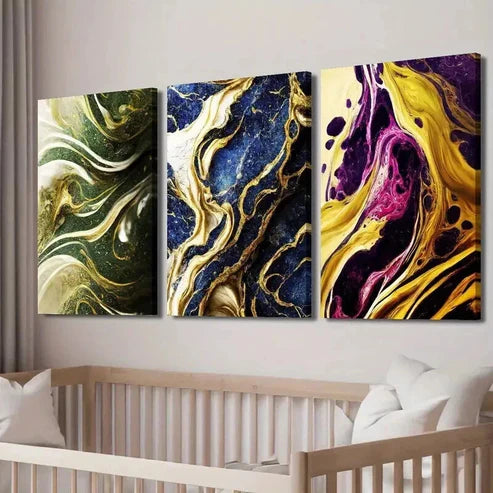 3pcs Stylish Golden Marble Texture Decor Wall Art Set Canvas Unframed - High Quality Print 100% Australian Made Wall Canvas