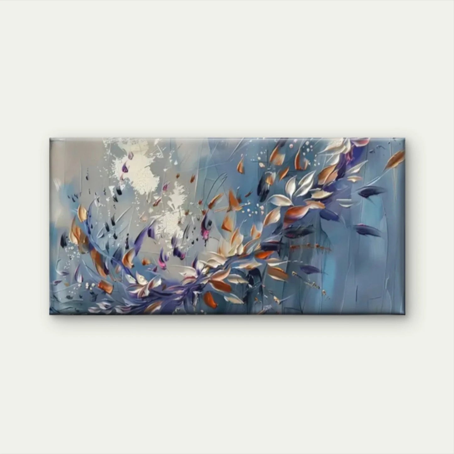 Vibrant Flowers Leaves On Blue Wall Art Canvas Office Home Room Framed 120x60cm