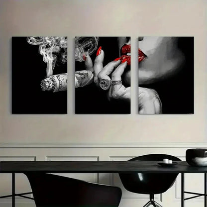 3pcs Black & White Woman's Hand with Red Nails Metal Print Ready to Hang Art - Bella Home Decor