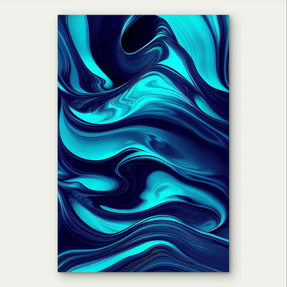 Vibrant Navy Blue Fluid Marble Modern Fluid 40x60cm Metal Print Ready to Hang