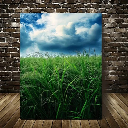 Beautiful Green Sugarcane Grassland Painting 40x60cm Metal Print Ready to Hang - Bella Home Decor