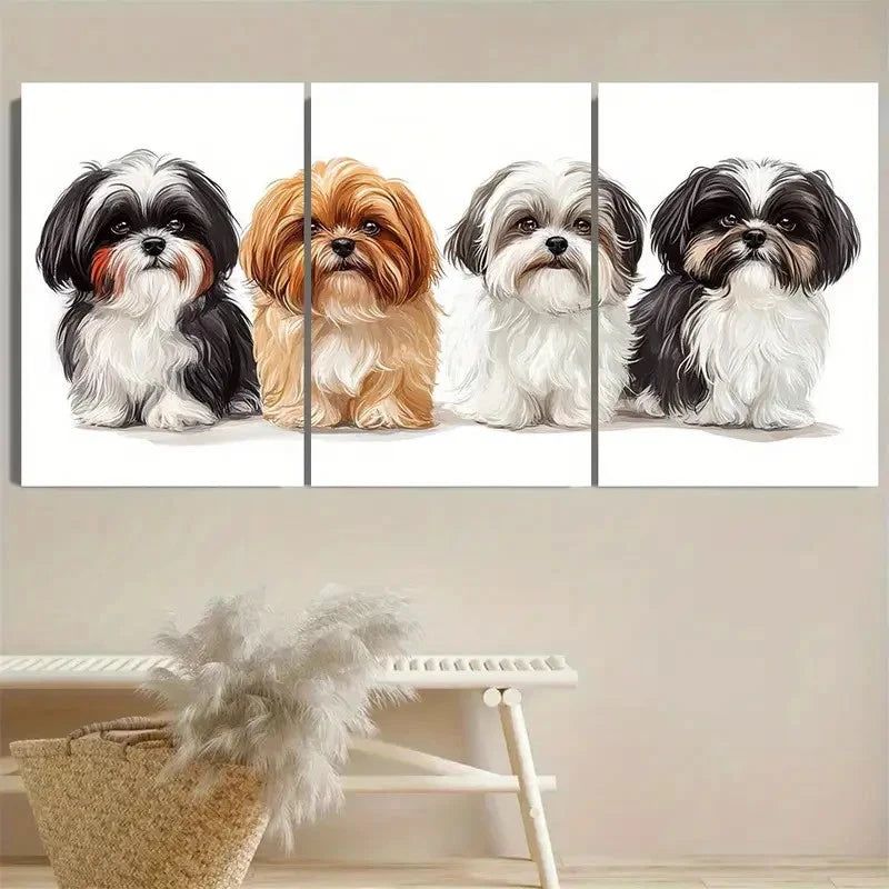 3pcs Adorable Shih Tzu Dogs Wall Art Set Canvas Framed 50x70cm - High Quality Print 100% Australian Made Wall Canvas Ready to Hang - Bella Home Decor