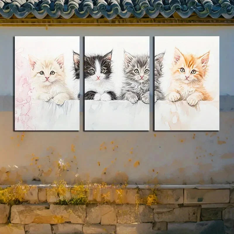 3pcs Cat is sitting on the Sofa Soft Illustration Metal Print Ready to Hang Art - Bella Home Decor