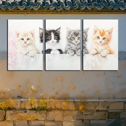 3pcs Cat is sitting on the Sofa Soft Illustration Metal Print Ready to Hang Art - Bella Home Decor