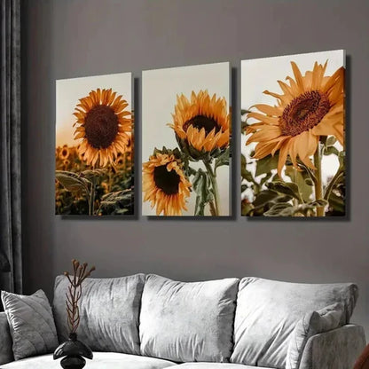 3pcs Nordic Sunflower Blooms in the Field Wall Art Canvas Unframed - High Quality Print 100% Australian Made Wall Canvas