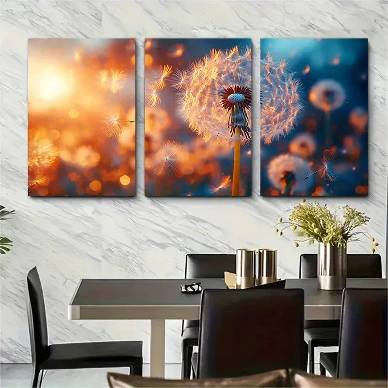 3pcs Enchanting Dandelion Seeds Flying Away R Wall Art Set Canvas Framed 60x90cm - High Quality Print 100% Australian Made Wall Canvas Ready to Hang