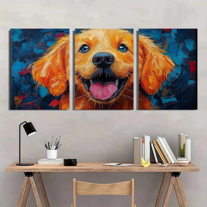 3pcs Painting Playful Dog Animal Themed Wall Art Set Canvas Framed 50x70cm - High Quality Print 100% Australian Made Wall Canvas Ready to Hang