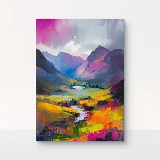 Vibrant Colorful Mountain & Valley Abstract Landscape 60x90cm Metal Print Ready to Hang