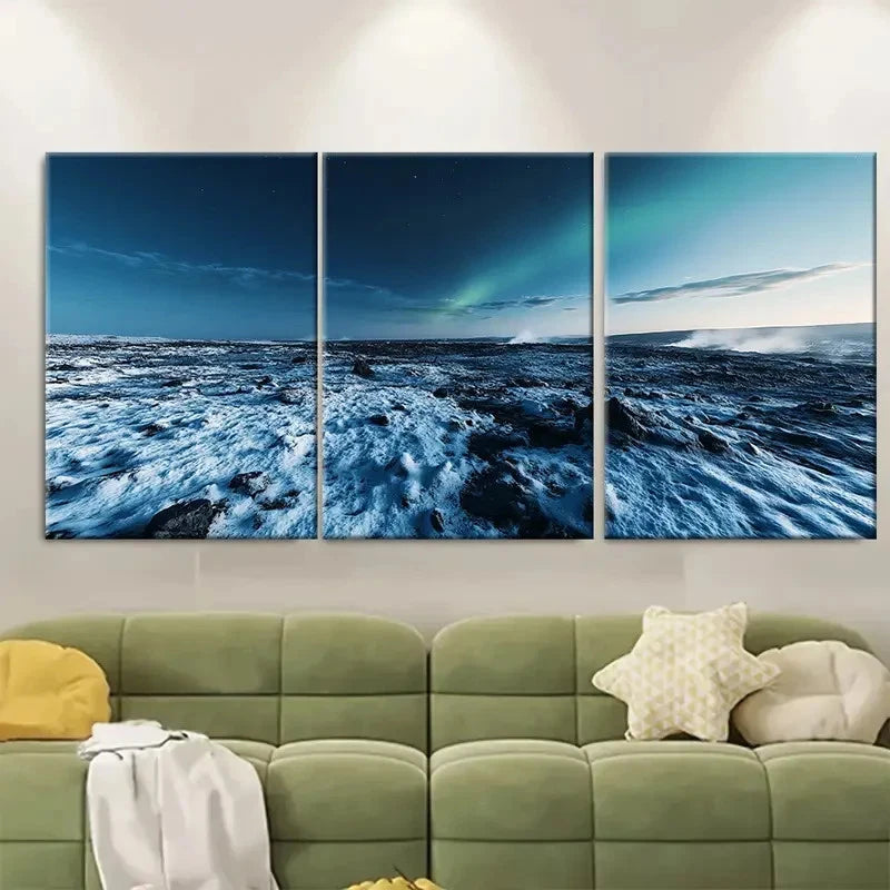 3pcs Icelandic Lava Fields FI    Wall Art Set Canvas Framed 50x70cm - High Quality Print 100% Australian Made Wall Canvas Ready to Hang