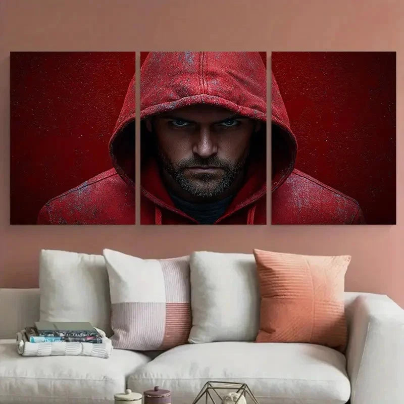 3pcs Edgy Urban with Distressed Red Hoodie Wall Art Set Canvas Framed 40x60cm - High Quality Print 100% Australian Made Wall Canvas Ready to Hang - Bella Home Decor