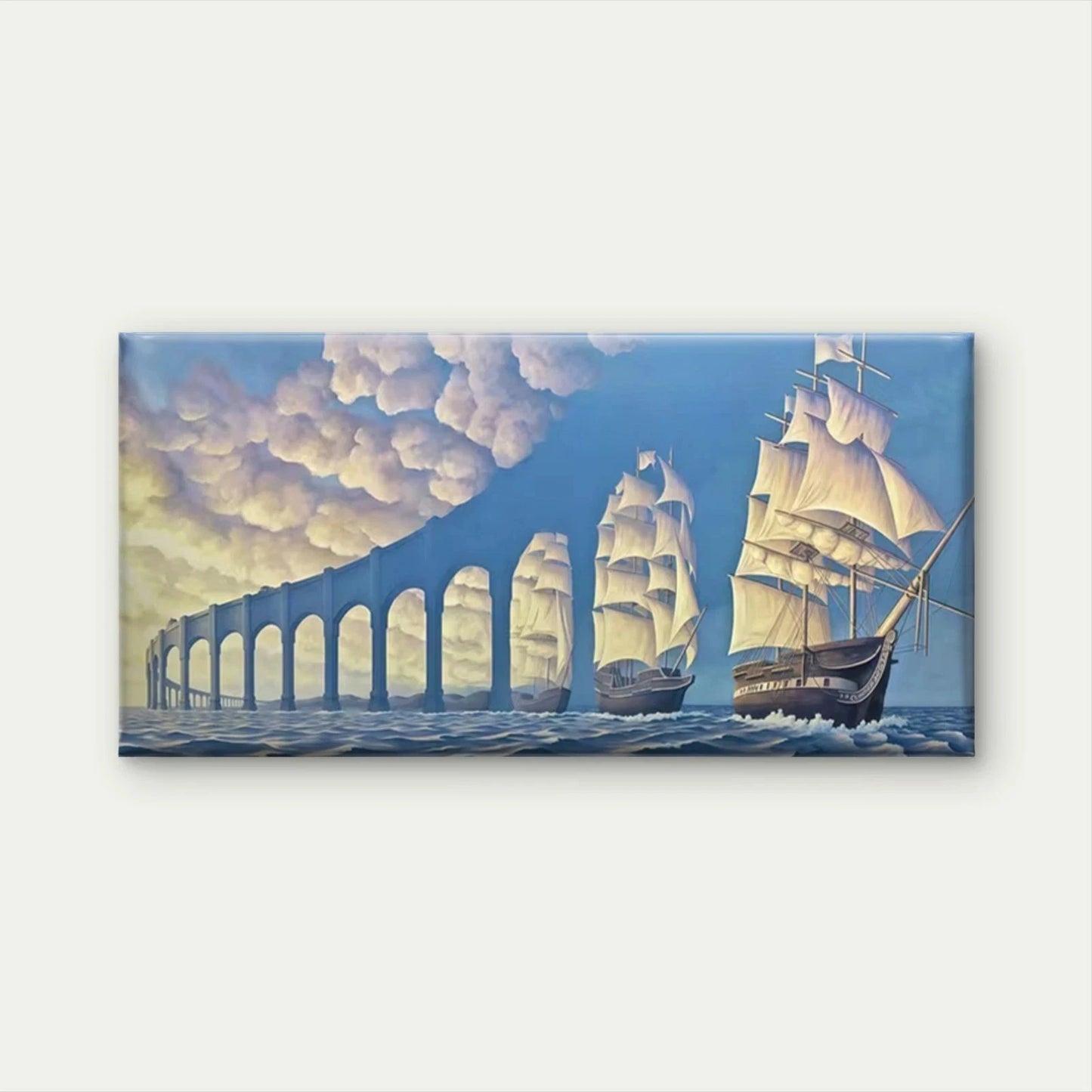 Surreal Sailing Ships Wall Art Canvas Office Home Room Framed 120x60cm