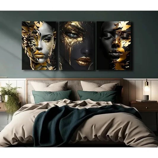 3pcs Fashion African American Black Girl Metal Print Ready to Hang Art
