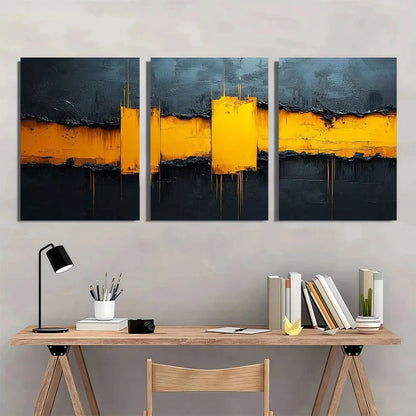 3pcs Modern Grey and Yellow Abstract Metal Print Ready to Hang Art - Bella Home Decor