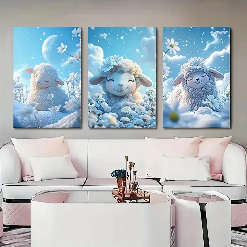 3pcs Winter  Beautiful Sheep Wall Art Canvas Wall Art Set Canvas Framed 50x70cm - High Quality Print 100% Australian Made Wall Canvas Ready to Hang - Bella Home Decor