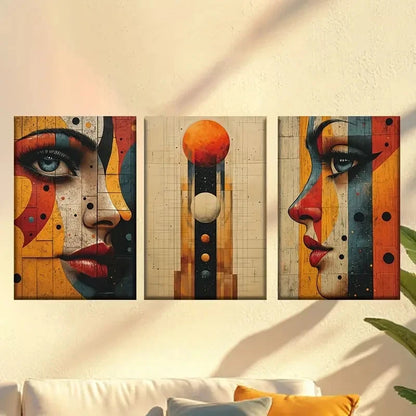 3pcs Elegant feminine profile, geometric Wall Art Set Canvas Framed 40x60cm - High Quality Print 100% Australian Made Wall Canvas Ready to Hang